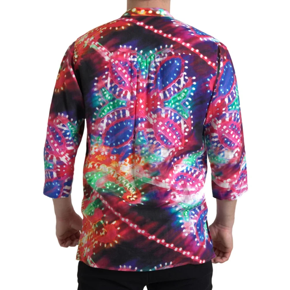 Dolce & Gabbana Linen Shirt with Multicolor Luminarie Print