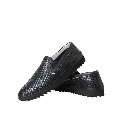 Dolce Gabbana Loafers Luxury Style Leather Woven Shoes &