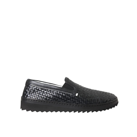 Dolce Gabbana Loafers Luxury Style Leather Woven Shoes &