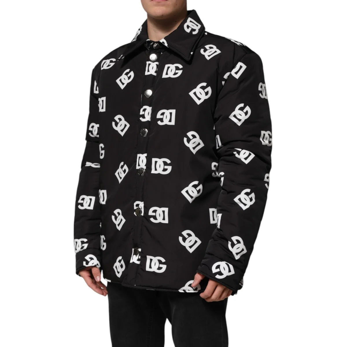 Dolce Gabbana Logo Windbreaker Jacket in Black and White &