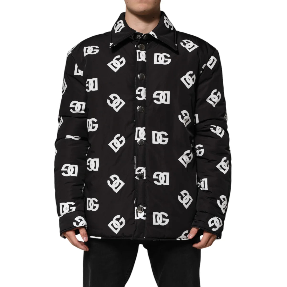 Dolce Gabbana Logo Windbreaker Jacket in Black and White &