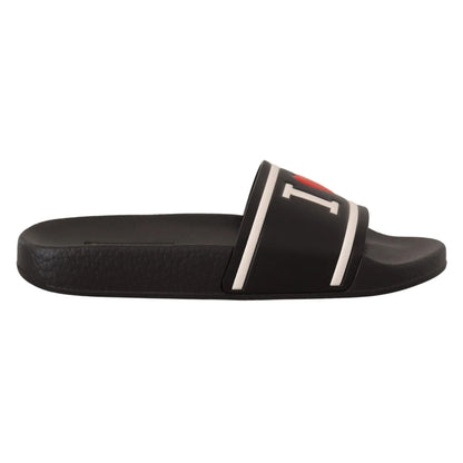 Dolce & Gabbana Love DG Black Italian Style Rubber Sole Slides