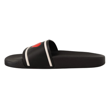 Dolce & Gabbana Love DG Black Italian Style Rubber Sole Slides