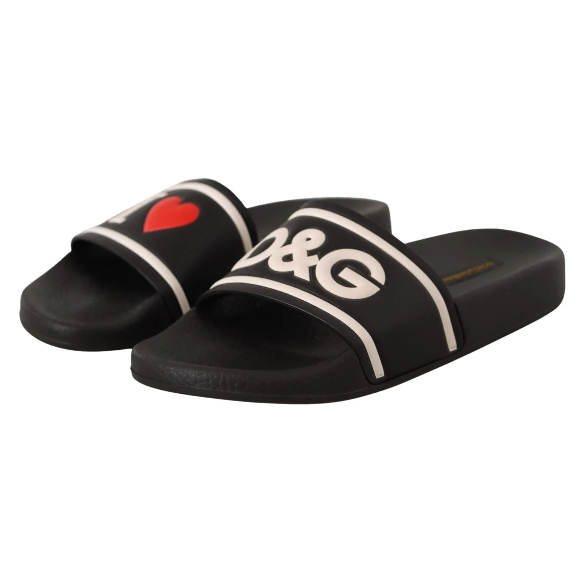Dolce & Gabbana Love DG Black Italian Style Rubber Sole Slides