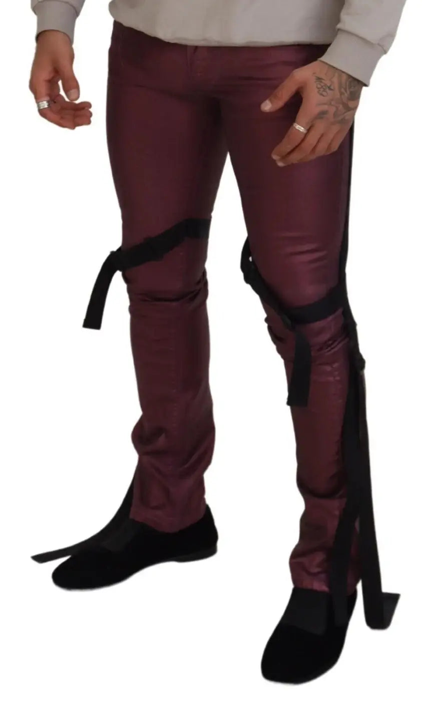 Dolce &amp; Gabbana Magenta Cotton Men Casual Harness Denim Jeans