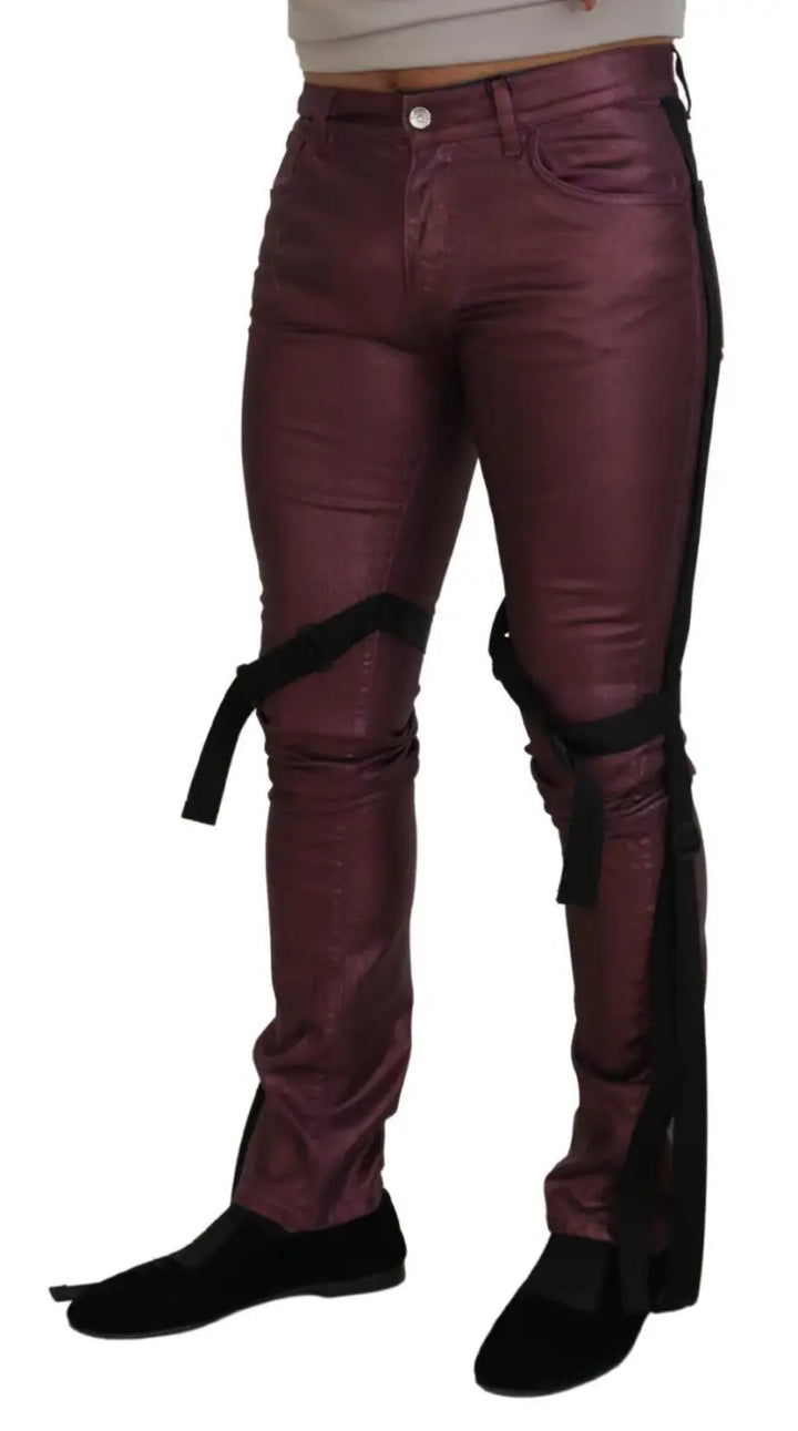 Dolce &amp; Gabbana Magenta Cotton Men Casual Harness Denim Jeans