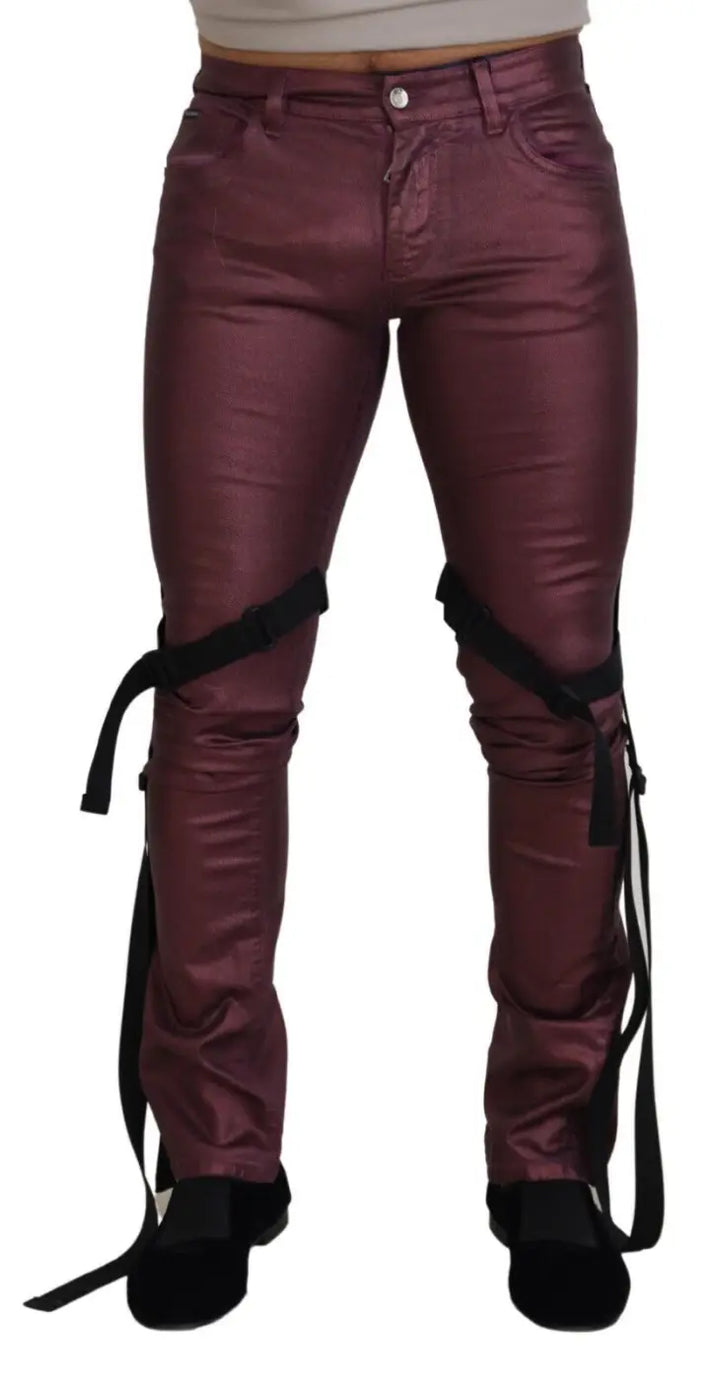 Dolce &amp; Gabbana Magenta Cotton Men Casual Harness Denim Jeans