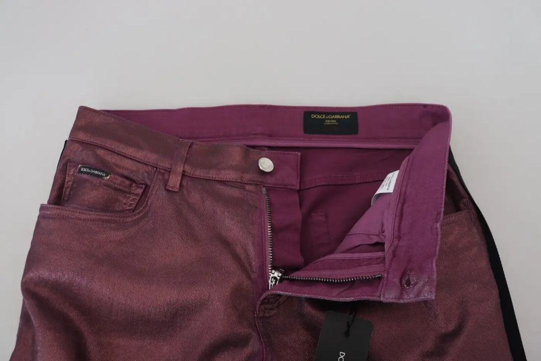 Dolce &amp; Gabbana Magenta Cotton Men Casual Harness Denim Jeans