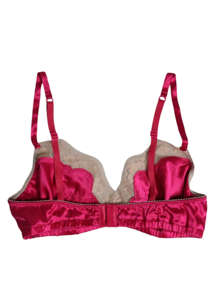 Dolce &amp; Gabbana Magenta Floral Lace Silk Non Wire Bra Underwear