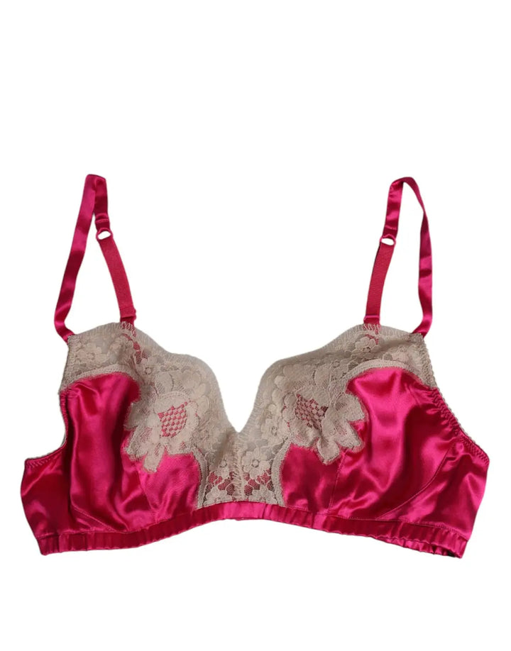 Dolce &amp; Gabbana Magenta Floral Lace Silk Non Wire Bra Underwear