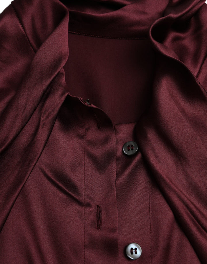 Dolce &amp; Gabbana Blouses - Women’s Maroon Ascot Collar Long Sleeve Top Blouse