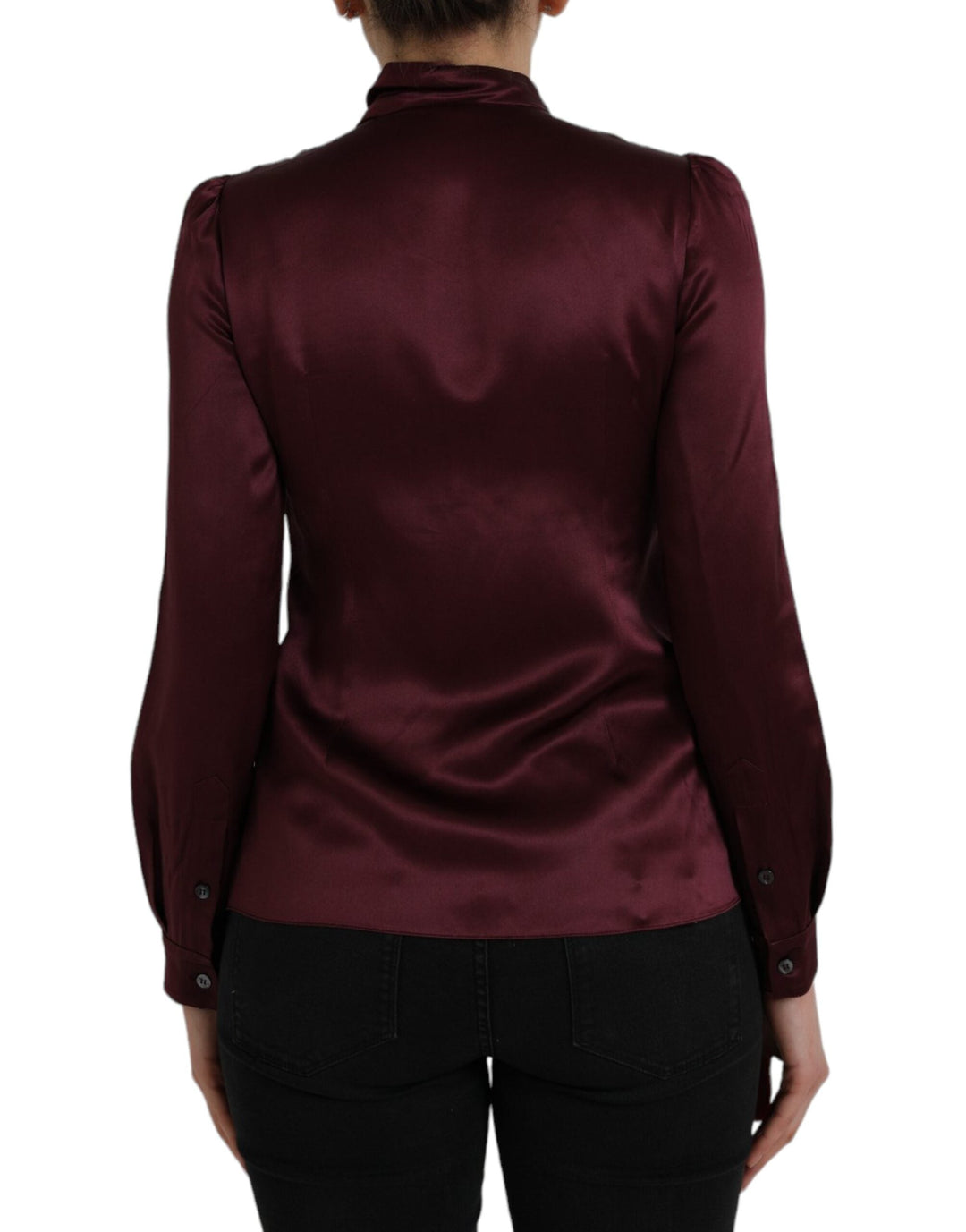 Dolce &amp; Gabbana Blouses - Women’s Maroon Ascot Collar Long Sleeve Top Blouse