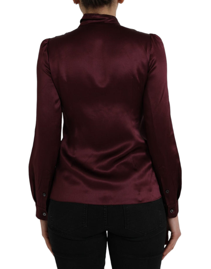 Dolce &amp; Gabbana Blouses - Women’s Maroon Ascot Collar Long Sleeve Top Blouse