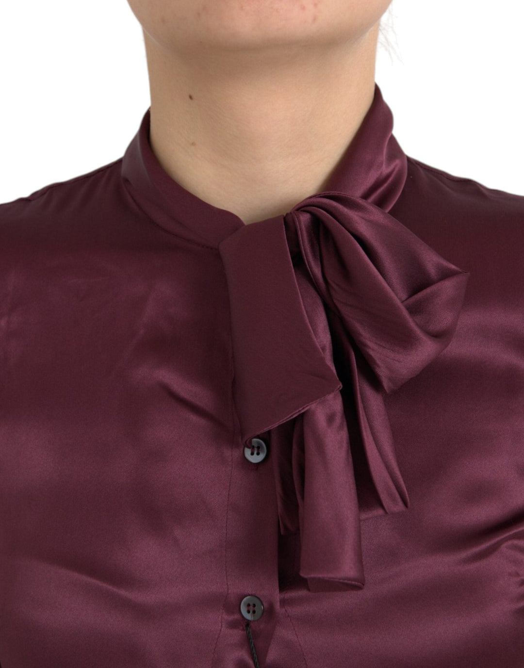 Dolce &amp; Gabbana Blouses - Women’s Maroon Ascot Collar Long Sleeve Top Blouse