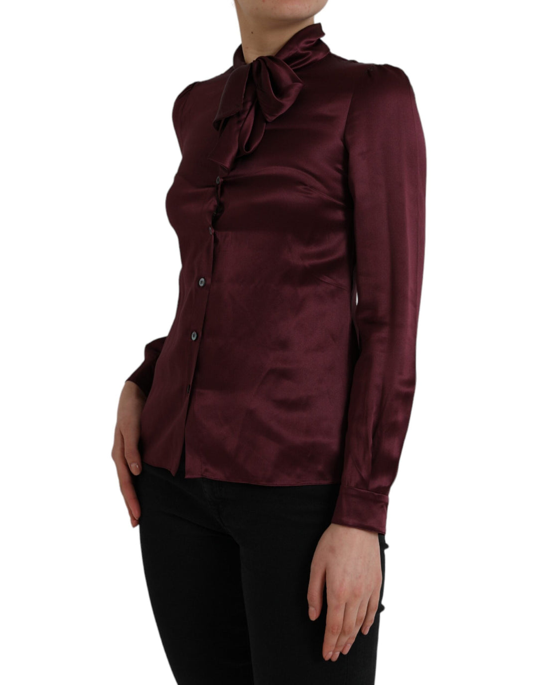 Dolce &amp; Gabbana Blouses - Women’s Maroon Ascot Collar Long Sleeve Top Blouse