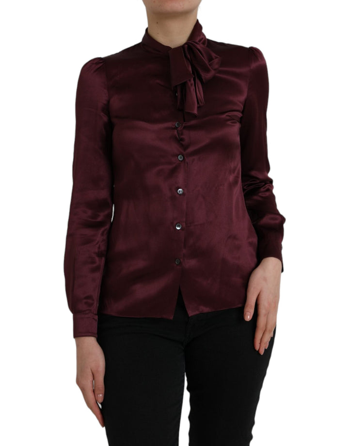 Dolce &amp; Gabbana Blouses - Women’s Maroon Ascot Collar Long Sleeve Top Blouse