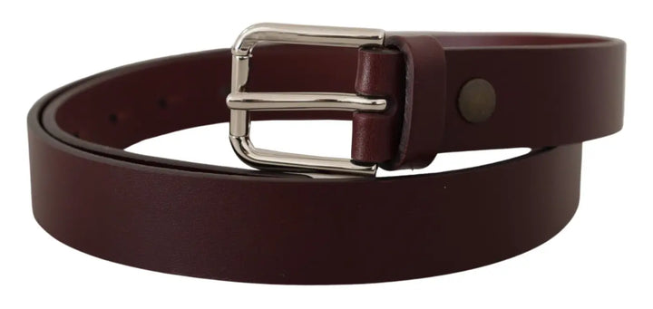 Dolce &amp; Gabbana Maroon Calf Leather Silver Tone Metal Buckle Belt