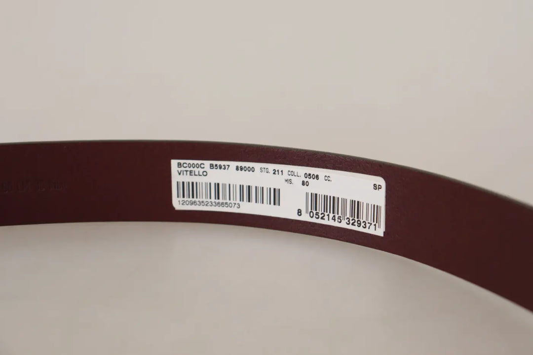 Dolce &amp; Gabbana Maroon Calf Leather Silver Tone Metal Buckle Belt