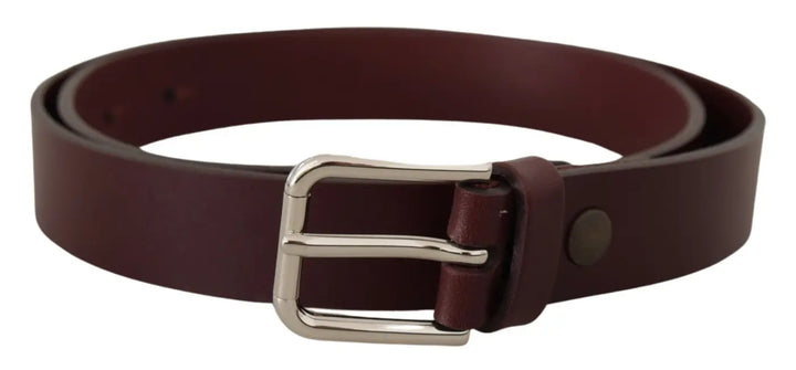 Dolce &amp; Gabbana Maroon Calf Leather Silver Tone Metal Buckle Belt
