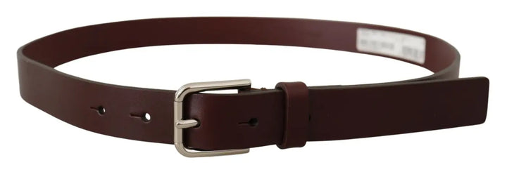 Dolce &amp; Gabbana Maroon Calf Leather Silver Tone Metal Buckle Belt