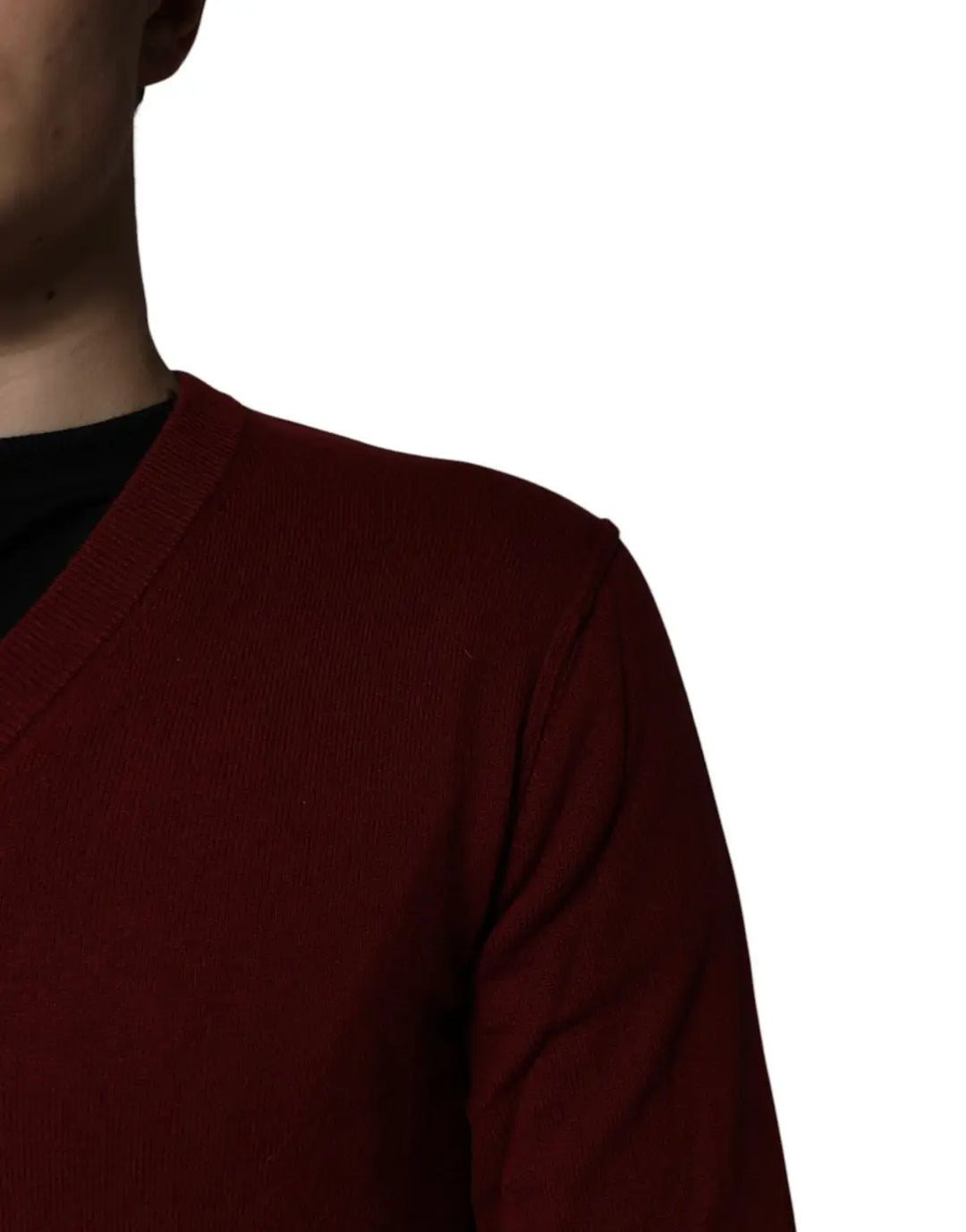 Dolce &amp; Gabbana Maroon Cashmere V-neck Men Pullover Sweater