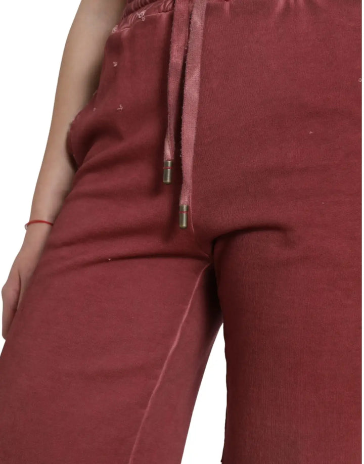 Dolce &amp; Gabbana Maroon Cotton High Waist Sweatshorts Shorts