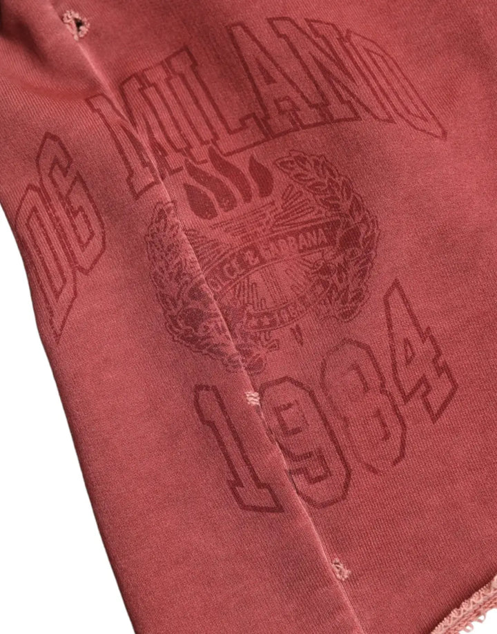 Dolce &amp; Gabbana Maroon Cotton High Waist Sweatshorts Shorts