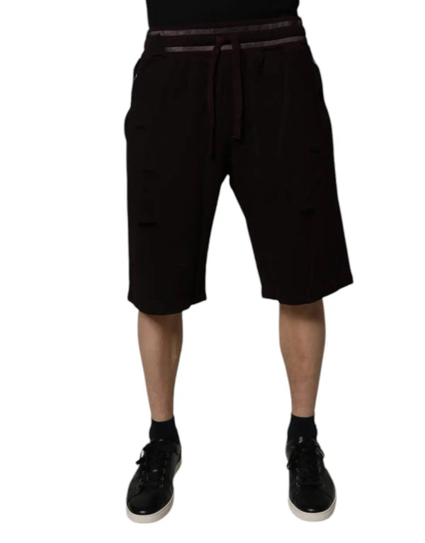 Dolce & Gabbana Maroon Cotton Logo Plaque Men Bermuda Shorts