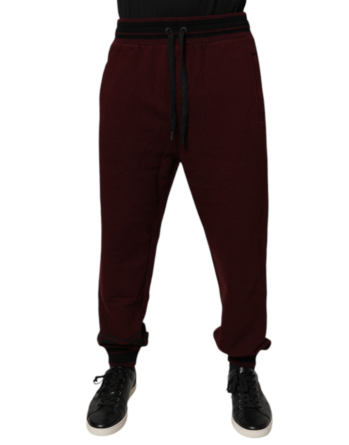 Dolce &amp; Gabbana Maroon Cotton Men Jogger Sweatpants Pants