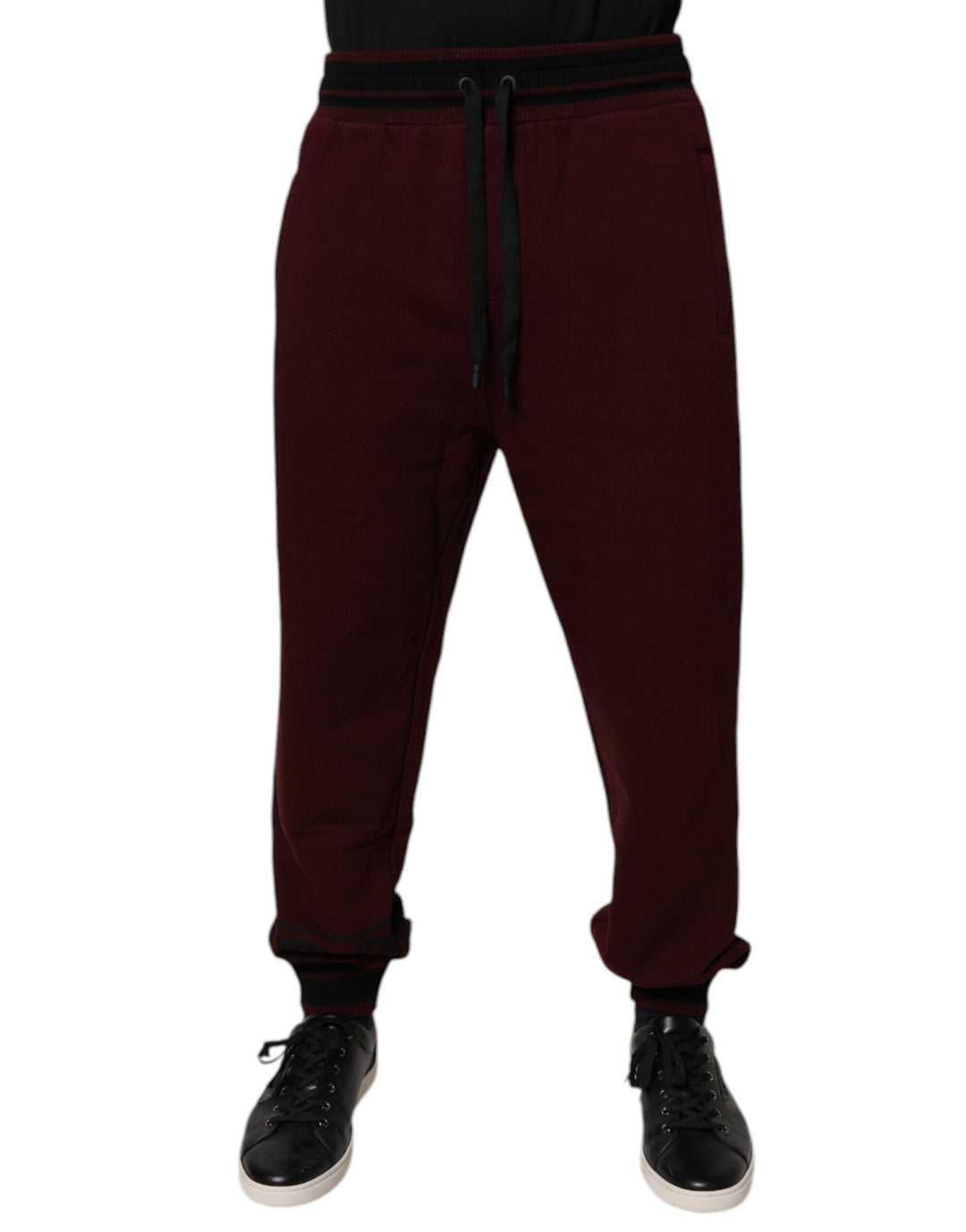 Dolce &amp; Gabbana Maroon Cotton Men Jogger Sweatpants Pants