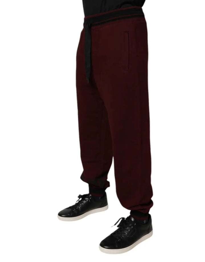 Dolce &amp; Gabbana Maroon Cotton Men Jogger Sweatpants Pants