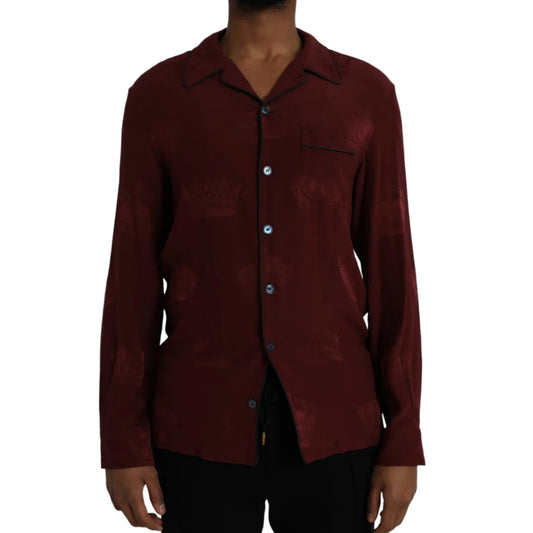 Dolce and Gabbana Maroon Crown Jacquard Shirt for Men &