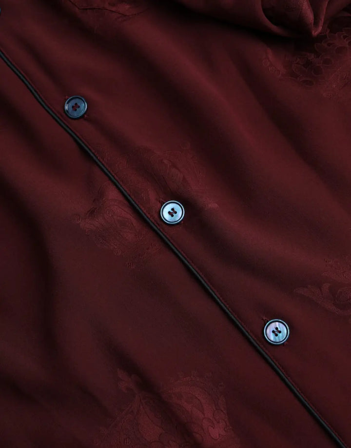 Dolce &amp; Gabbana Maroon Crown Jacquard Silk Long Sleeve Shirt