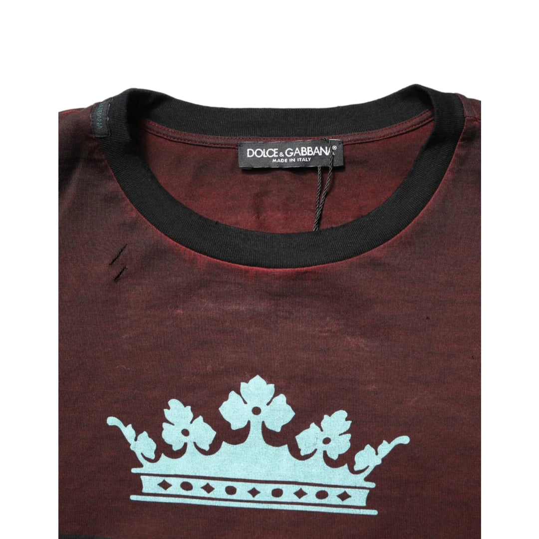 Dolce &amp; Gabbana Maroon DG Crown Cotton Crew Neck Men T-shirt