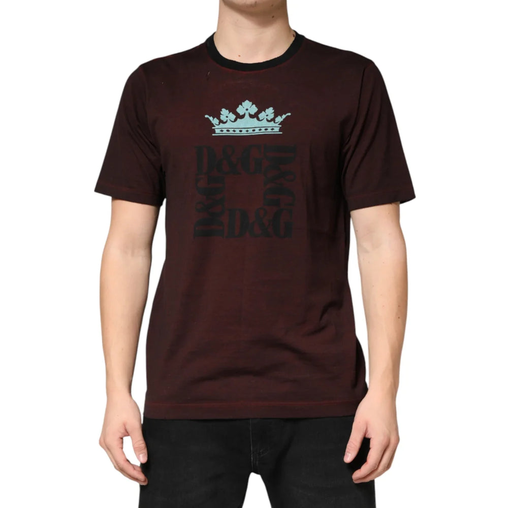 Dolce & Gabbana Maroon DG Crown Cotton Crew Neck Men T-shirt