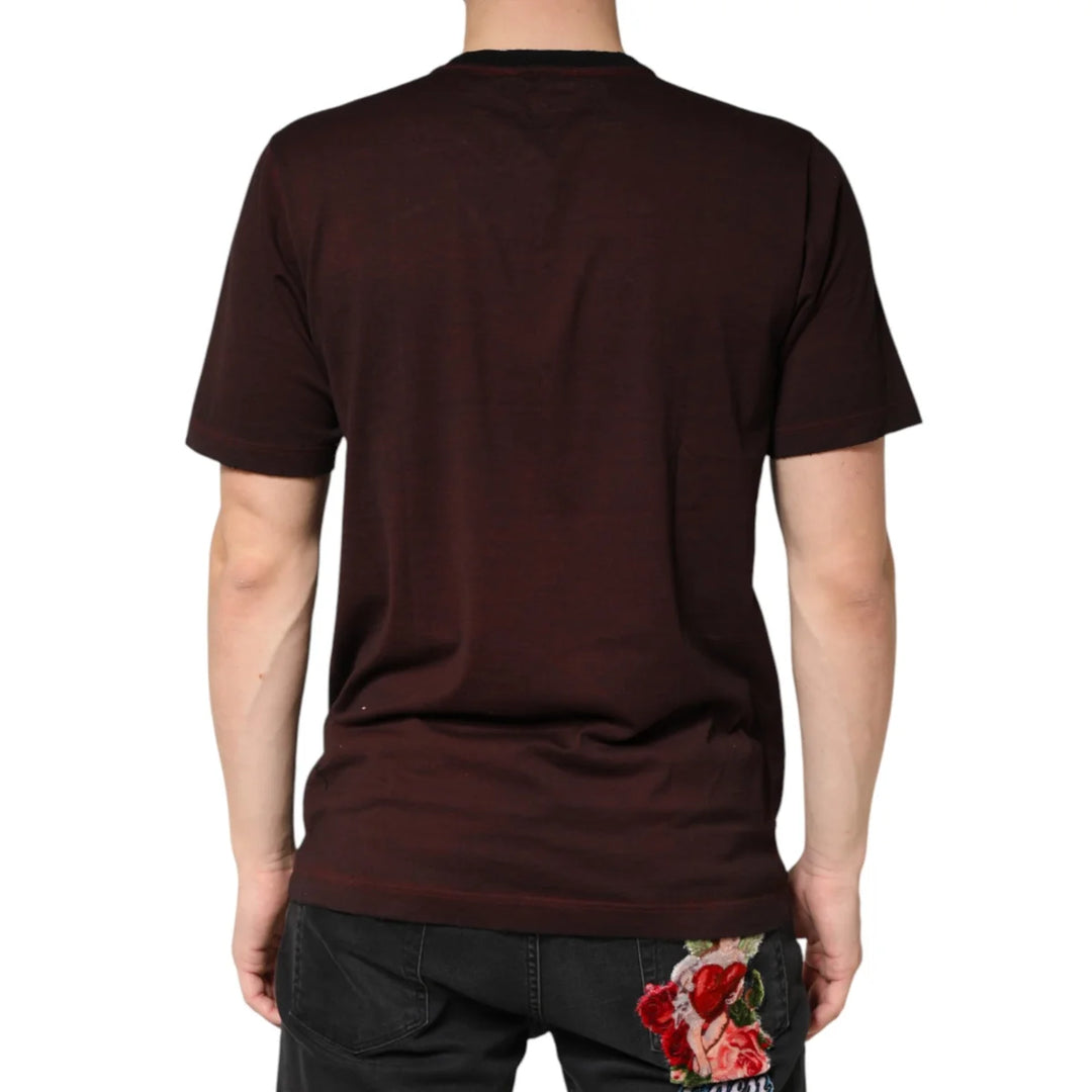 Dolce &amp; Gabbana Maroon DG Crown Cotton Crew Neck Men T-shirt