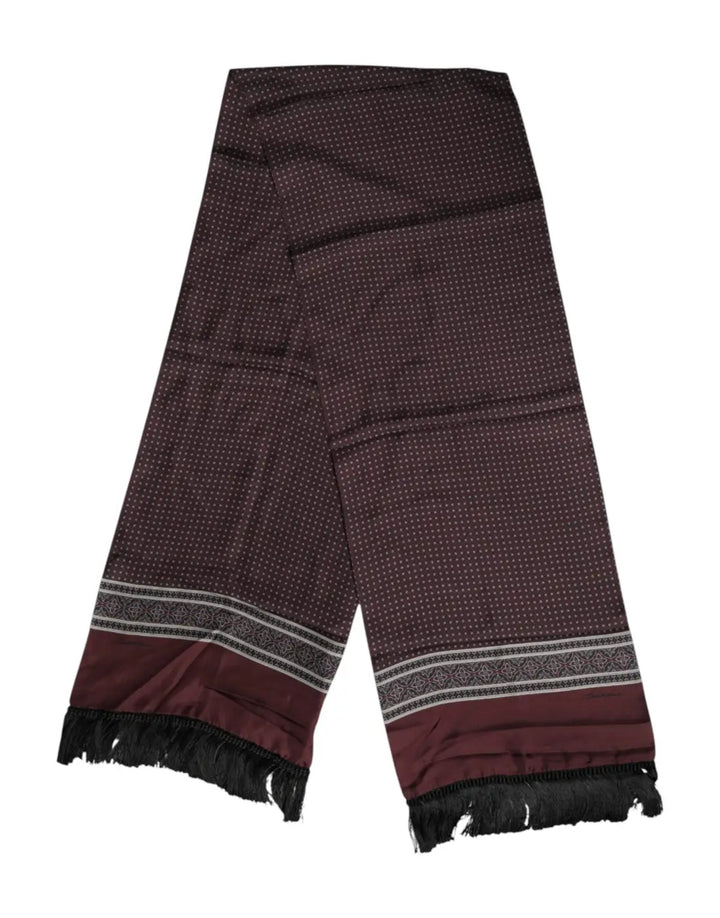 Dolce &amp; Gabbana Maroon Dotted Silk Fringes Foulard Scarf