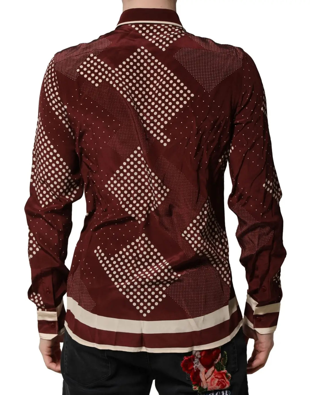 Dolce &amp; Gabbana Maroon Dotted Silk Long Sleeve Casual Shirt