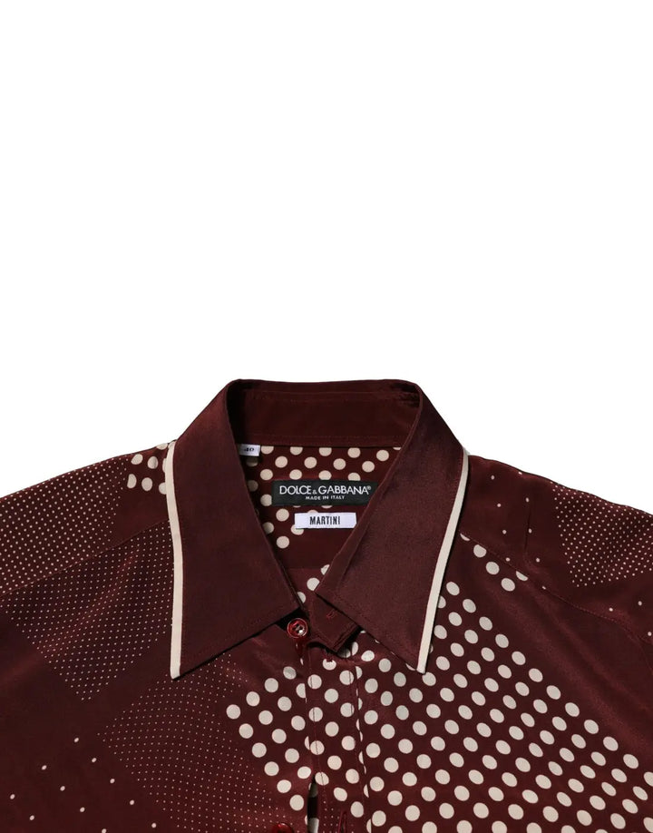 Dolce &amp; Gabbana Maroon Dotted Silk Long Sleeve Casual Shirt
