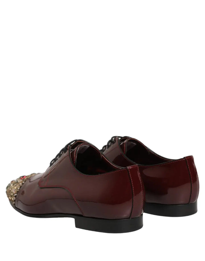 Dolce &amp; Gabbana Maroon Embellished Derby Dress Formal Shoes