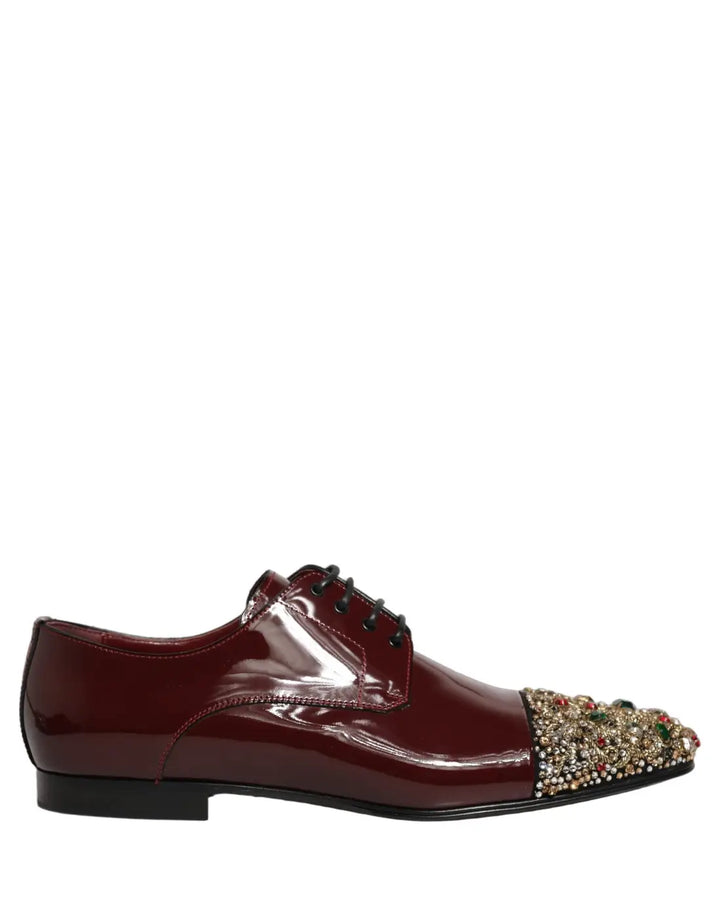 Dolce &amp; Gabbana Maroon Embellished Derby Dress Formal Shoes