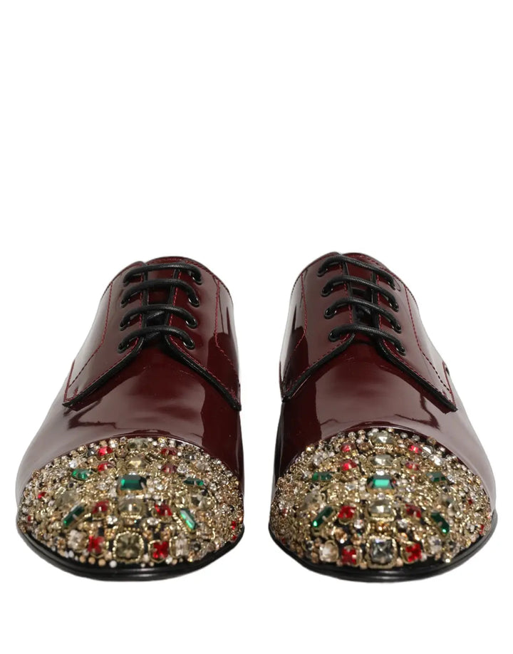 Dolce &amp; Gabbana Maroon Embellished Derby Dress Formal Shoes