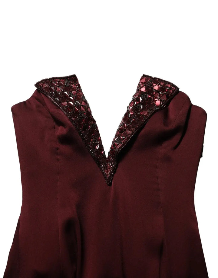 Dolce &amp; Gabbana Maroon Embellished Vneck Evening Gown Dress