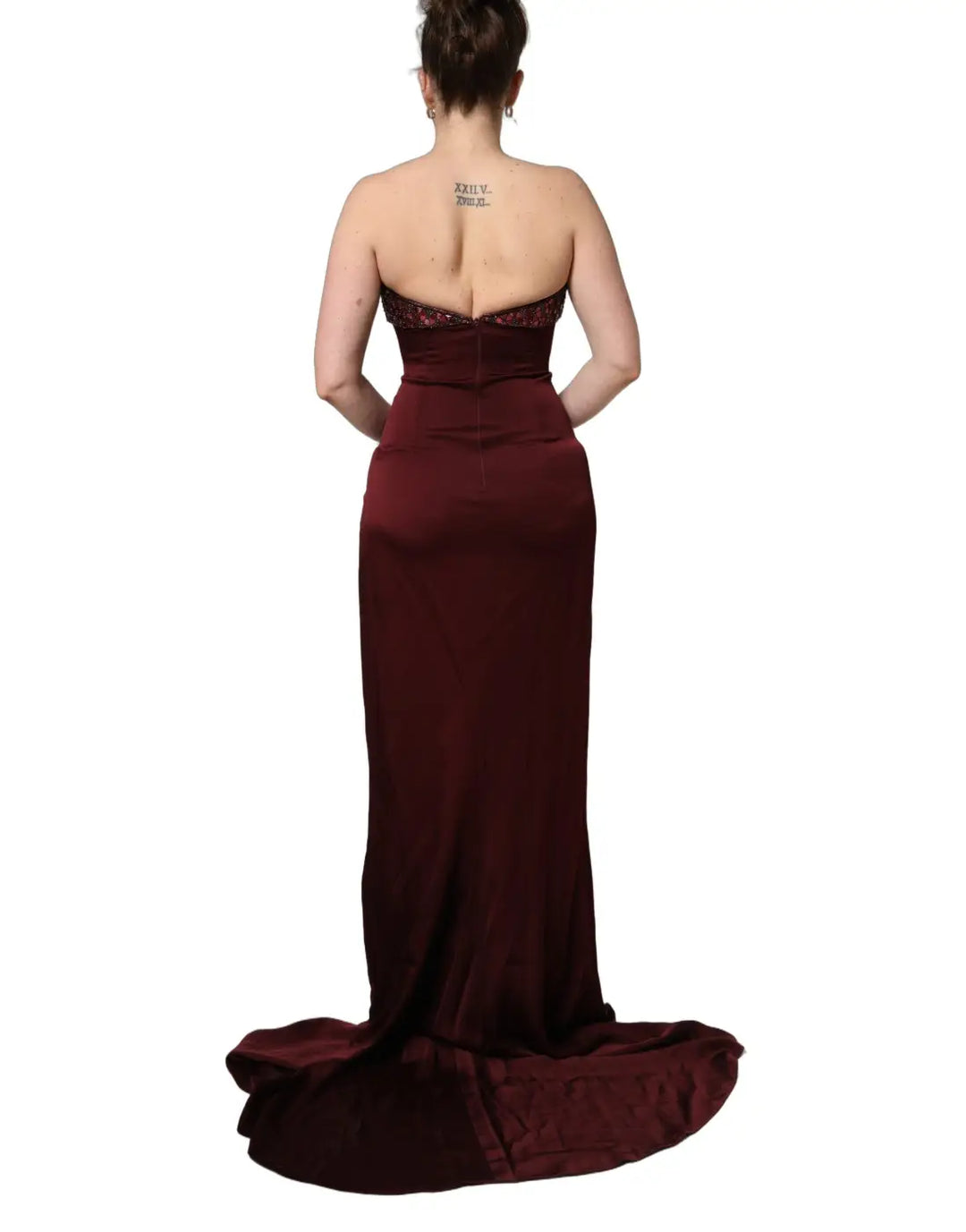 Dolce &amp; Gabbana Maroon Embellished Vneck Evening Gown Dress
