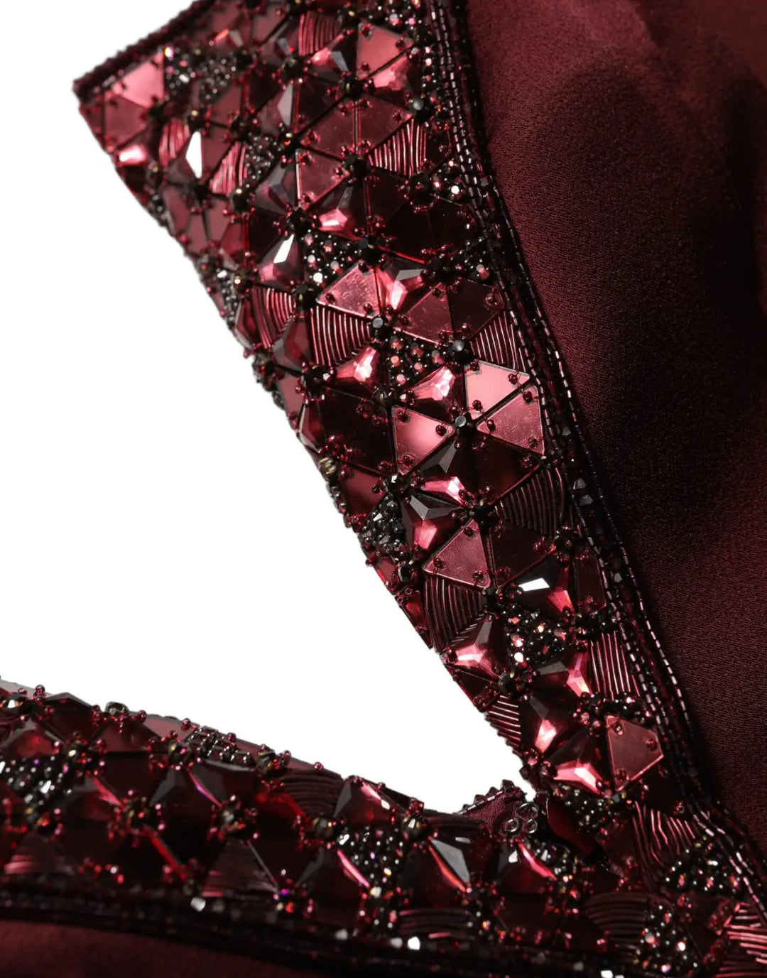 Dolce &amp; Gabbana Maroon Embellished Vneck Evening Gown Dress