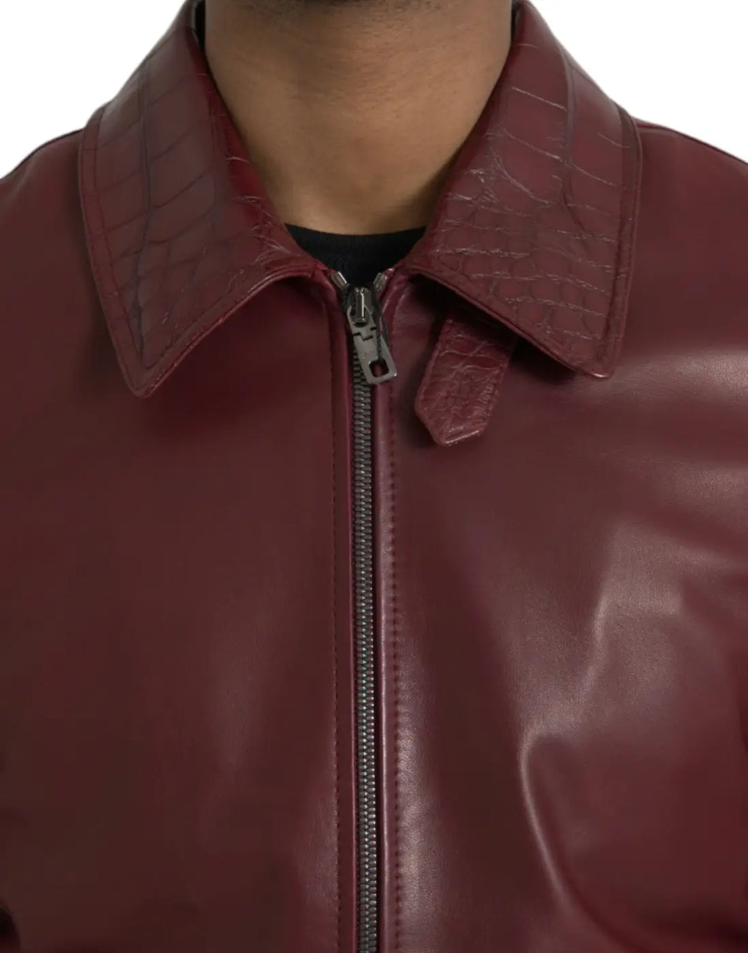 Dolce &amp; Gabbana Maroon Exotic Leather Zip Biker Coat Jacket