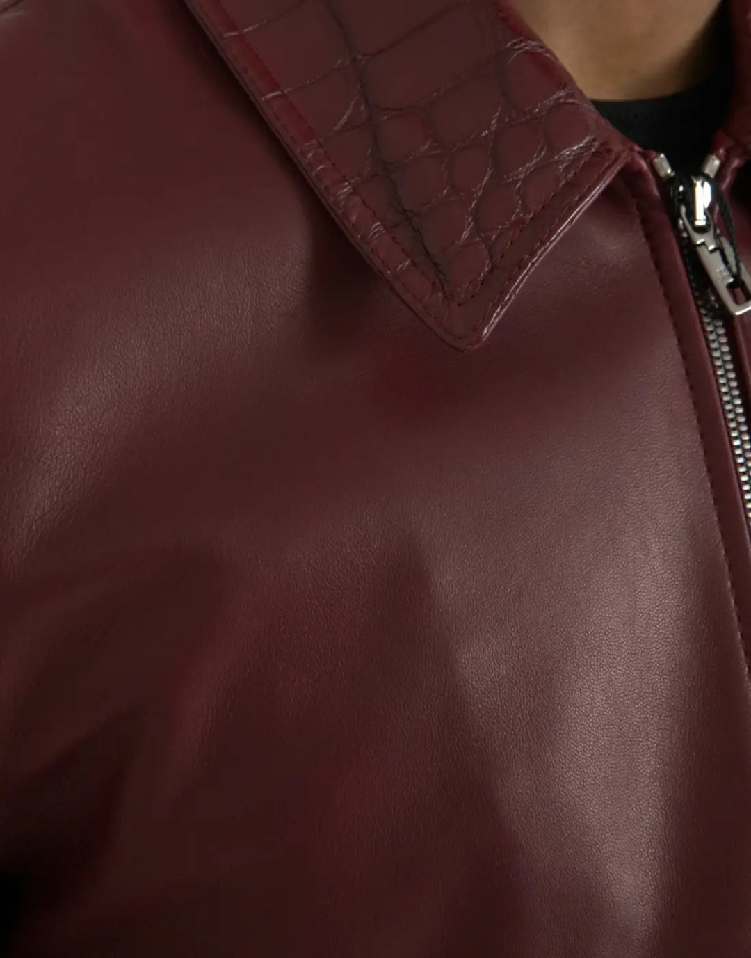 Dolce &amp; Gabbana Maroon Exotic Leather Zip Biker Coat Jacket