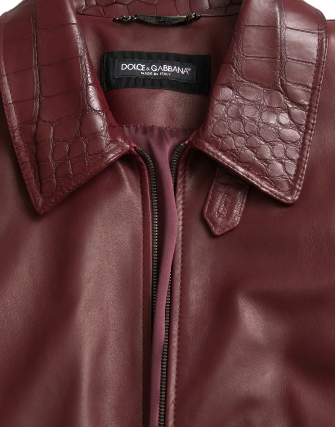 Dolce &amp; Gabbana Maroon Exotic Leather Zip Biker Coat Jacket