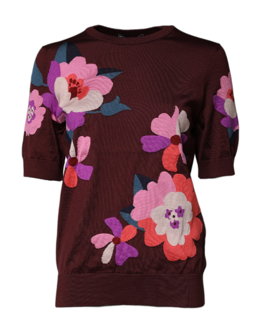 Dolce &amp; Gabbana Blouses - Women’s Maroon Floral Silk Crew Neck Blouse Top