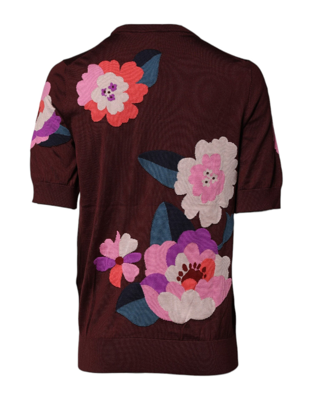 Dolce &amp; Gabbana Blouses - Women’s Maroon Floral Silk Crew Neck Blouse Top